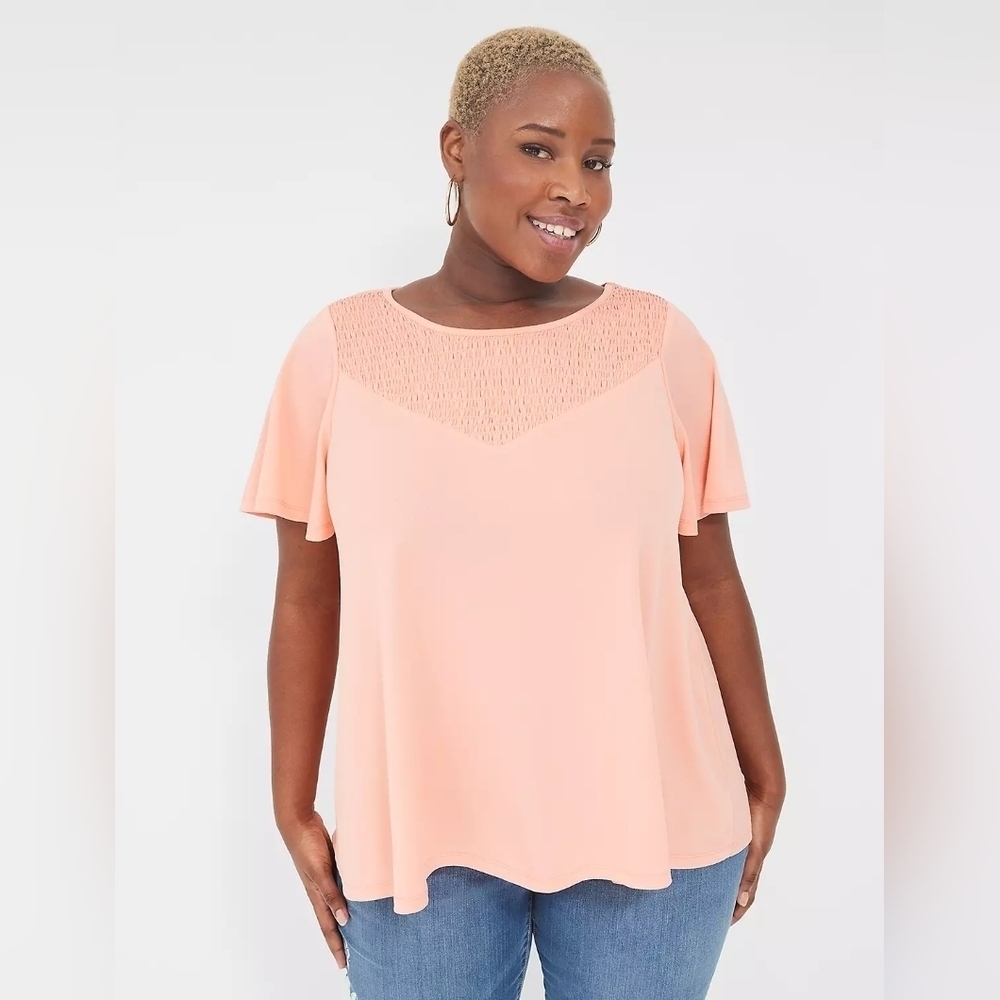 NWT Lane Bryant Peach Flutter Short Sleeve Blouse Top 22/24